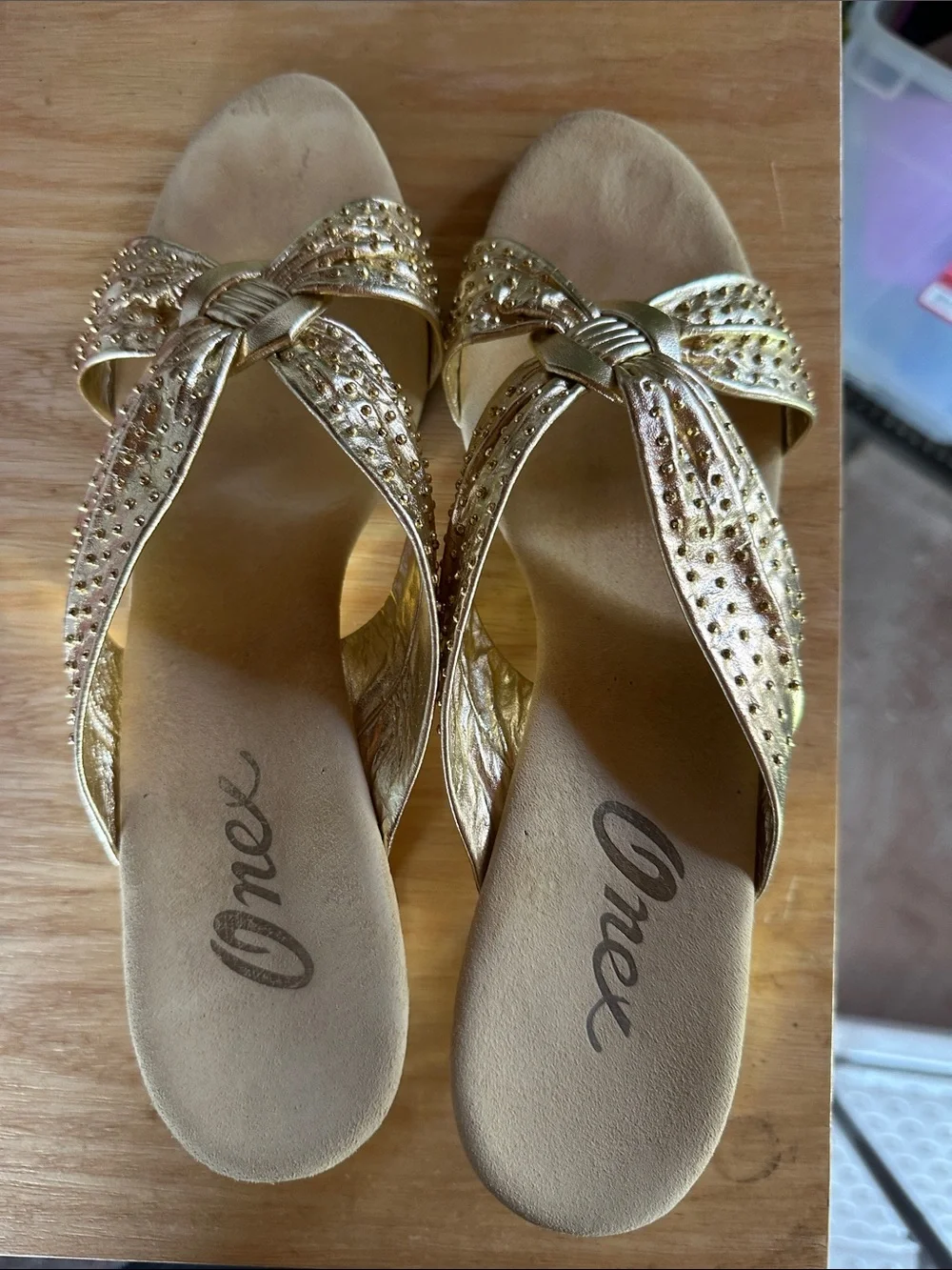 Onex Metallic Gold Knot-Front Slide Mules